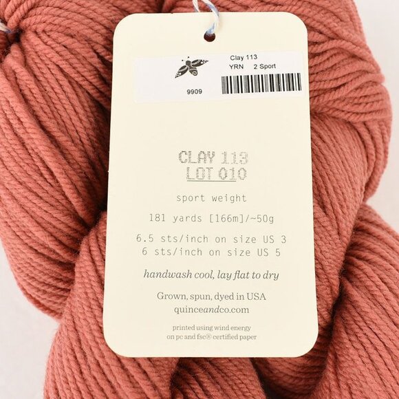 Quince & Co. Chickadee Yarn Sport Weight 2 Skeins 100% American Wool Clay - Picture 4 of 4